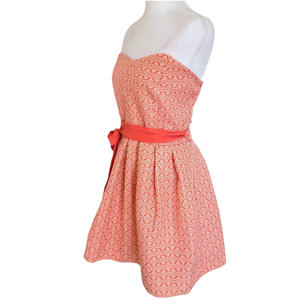 Strapless Textured Peach Damask Dress Fit Flare Pleated Mini Jun & Ivy Women's L